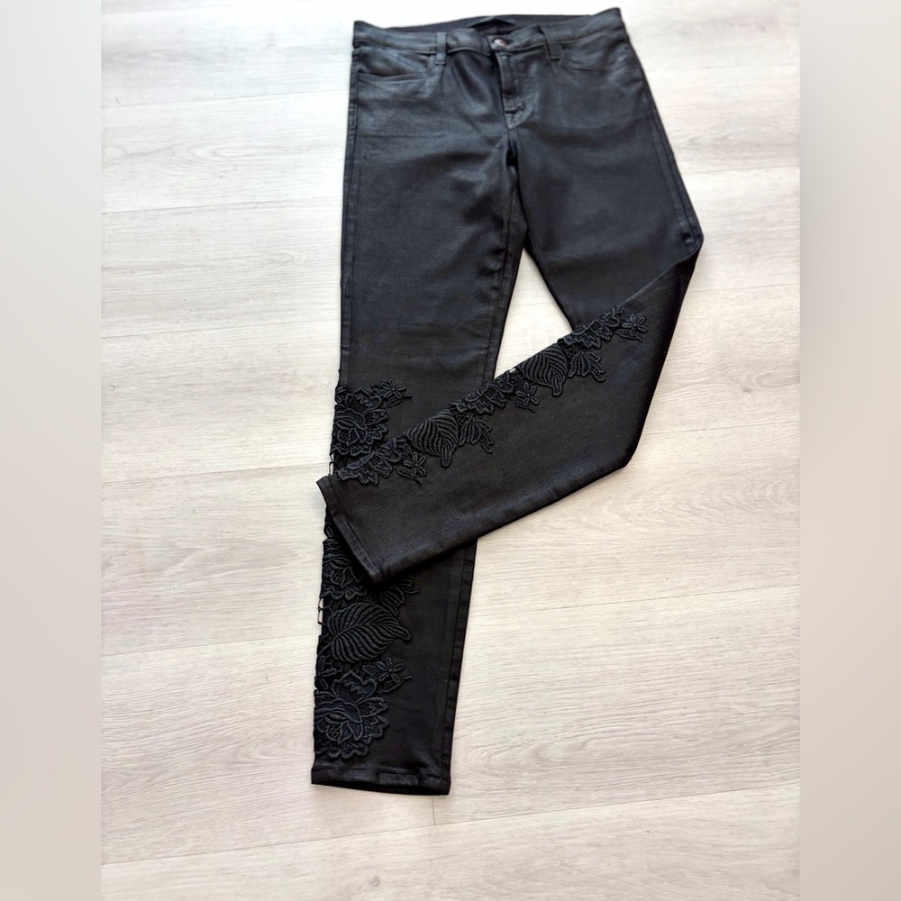 J Brand skinny Black coated jeans with lace Women size 29